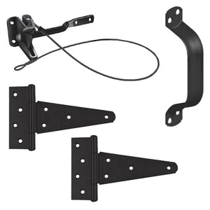 Gate Hardware Kit, INCLUDES: Auto Latch with Cable (6011013), 8” Pull Handle (1471753), Pair of 6: Tee Hinges (0501503) All fasteners included. Comes in retail box.